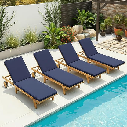 Fabuday Chaise Lounge Chair Cushions for Outdoor Furniture - 72 x 21 x 3 Inch Waterproof Patio Pool Sunbrella Lounger Pads Replacement with Removable Cover, Navy, Set of 2