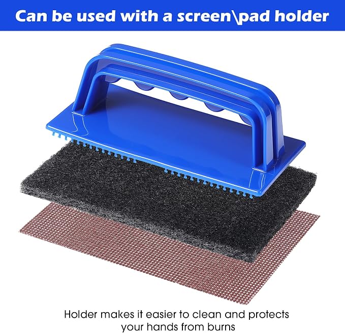Reallnaive 124 Pcs Griddle Cleaning Kit for Flat Top Grill,Blue | Screen Holder, Grill Screens Cleaning Pads, Heavy Duty Abrasive Mesh Pads for Cast Iron, Stainless Steel Griddle Cleaner