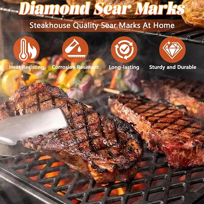 Grill Grates for Traeger 22 Series Pro 575 Lil Tex Elite Pro BBQ070 Cast Iron Cooking Sear Grate Bottom Grid Rack BBQ Replacement Parts BAC366 Wood Pellet Smoker Accessories