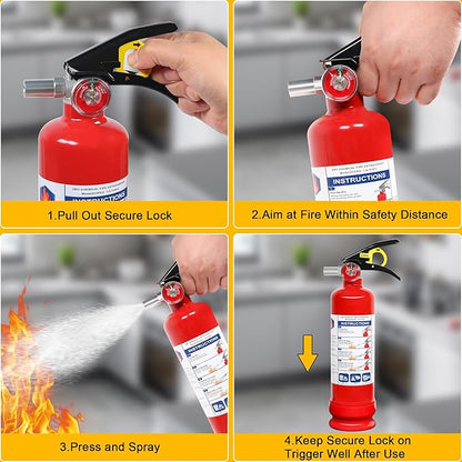 1 Pack ABC Dry Chemical Fire Extinguisher with Mount, 2.5 lb 1A:10B:C Rating for Home, Vehicle, Boat, Quick Release Handle, Compact & Portable Dry Powder Extinguishers