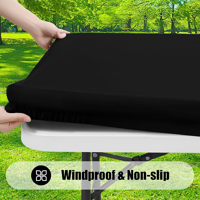 Smiry 7 Pack Rectangle Picnic Table Cloth, Waterproof Elastic Fitted Tablecloths for 6 Foot Tables, Washable Polyester Table Cover for Camping, Indoor and Outdoor (Black, 30"x72")