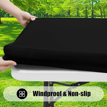 Smiry 7 Pack Rectangle Picnic Table Cloth, Waterproof Elastic Fitted Tablecloths for 6 Foot Tables, Washable Polyester Table Cover for Camping, Indoor and Outdoor (Black, 30"x72")