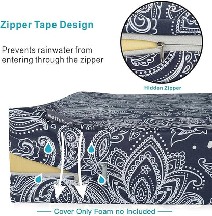 NettyPro Outdoor Patio Chair Seat Cushion Covers UV Resistant Water Repellent Furniture Cushion Slipcovers, 24 x 24 x 4 Inch, Slate Grey Paisley
