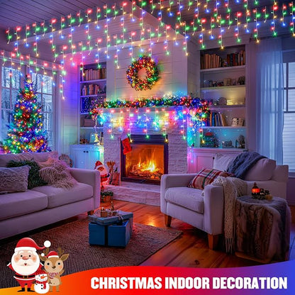 JMEXSUSS Multicolor Icicle Christmas Lights with Remote, 400 LED 38.8Ft | Connectable String Lights Outdoor Plug in, 8 Modes Icicle Lights for Outside Christmas House Yard Patio Eave Decorations