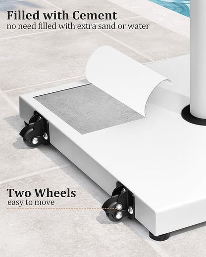 45lbs Patio Umbrella Base - Heavy Duty Outdoor Patio Market Umbrella Stand for Deck with Rollers, Poolside, Balcony, Wind-Resistant Design, White