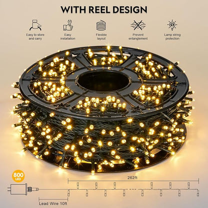 JMEXSUSS 800 LED Outdoor Christmas Lights, Warm White Christmas Tree Lights | 272ft, 8 Modes, Remote Control, Green Wire, Waterproof Led String Lights for Outside Indoor Xmas Party Tree Decor