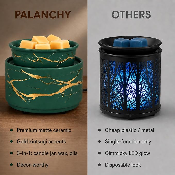 PALANCHY Electric Wax Melt Warmer for Scented Wax, Ceramic Wax Melter Green | Fill Home & Office With Fragrance No Flame Candle Wax Warmer. Removable Dish Sized For Scented Wax, Essential Oil Or Candle