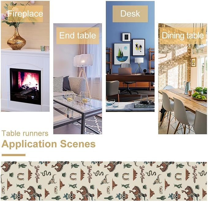 Western Table Runner, Rustic Country West Cowboy Riding Horse Desert Farmhouse for Garden Farmhouse Party Holiday Dinner Home Decoration Everyday 13x60 Inch