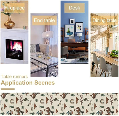 Western Table Runner, Rustic Country West Cowboy Riding Horse Desert Farmhouse for Garden Farmhouse Party Holiday Dinner Home Decoration Everyday 13x60 Inch