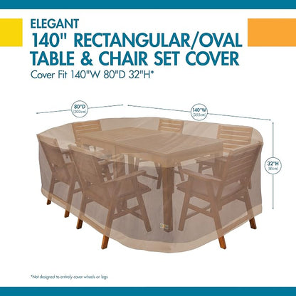 DUCKCOVERS Elegant Waterproof 140 Inch Rectangular/Oval Patio Table & Chair Set Cover, Outdoor Table and Chair Cover