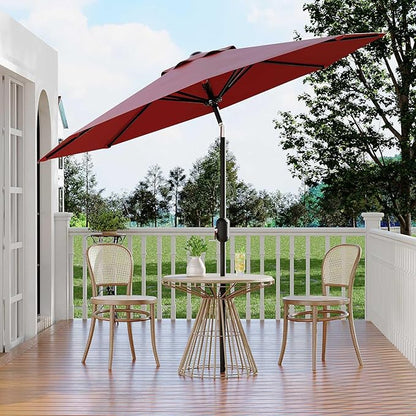 10 ft Patio Umbrella - 8 Sturdy Ribs Outdoor Table Umbrella with Crank Lift & Push Button Tilt - Market Umbrella for Pool, Deck, Yard, Garden - Red