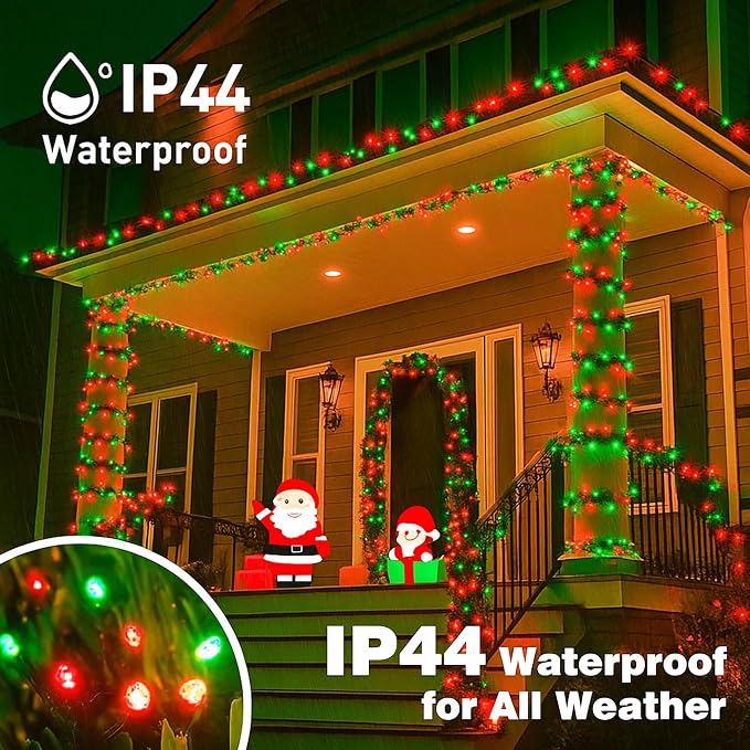 500LED Outdoor Christmas Lights, 164FT String Lights (Red & Green) | IP44 waterproof,8 Modes,Remote control 3 Timers & Memory Function, Ideal Indoor & Outdoor Christmas Tree Holiday Decorations