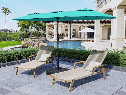 15ft Patio Umbrella with Base, 10-Year-No-Fade Large Outdoor Double-Sided Market Umbrella with UPF50+Terylene Polyester Fabric and Crank for Poolside Garden Deck Backyard Beach Pools