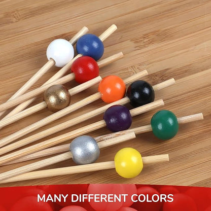 BambooMN Decorative Ball End Cocktail Fruit Sandwich Picks Skewers for Catered Events, Holiday's, Restaurants or Buffets Party Supplies - 4.7" Red, 100 pcs