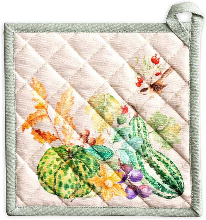 Maison d' Hermine Pot Holders 100% Cotton Potholders (8" x 8", Pack of 1) | Heat Resistant Hot Pads with Loop BBQ Cooking Baking Hotel Kitchen Handling Hot Pans Thanksgiving Christmas - Lumina