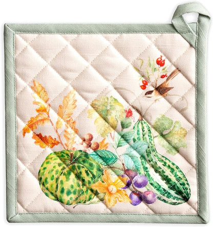 Maison d' Hermine Pot Holders 100% Cotton Potholders (8" x 8", Pack of 1) | Heat Resistant Hot Pads with Loop BBQ Cooking Baking Hotel Kitchen Handling Hot Pans Thanksgiving Christmas - Lumina