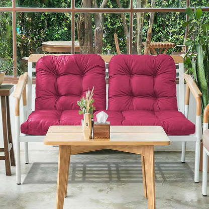 Wicker Chair Cushions of 3 Pieces, Waterproof Cushions for Patio Furniture, Tufted Wicker Outdoor Furniture Cushions, 1 Patio Loveseat Cushion and 2 U-Shaped Cushions, 44"x19"x5", Burgundy