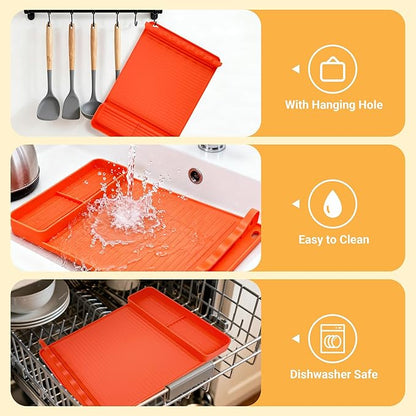 Silicone Grill Mat for Blackstone Griddles & Outdoor Grills - Heat Resistant (450°F) Countertop Protector, Non-Slip Tool Organizer & Grease Catcher, 16x11.5 Inch(Orange)