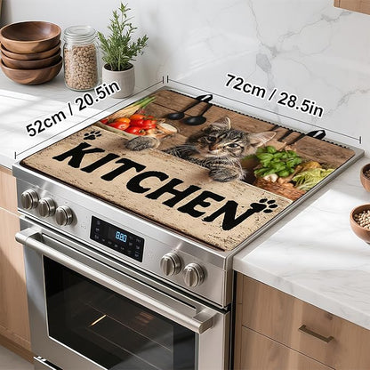 Stove Top Cover Retro Flower Gas Stove Top Cover for Home Decoration Kitchen Pad Non-Stick Washable Cooktop Covers Countertop Protector Keep Stove Clean 28"x20" (Kitchen cat)