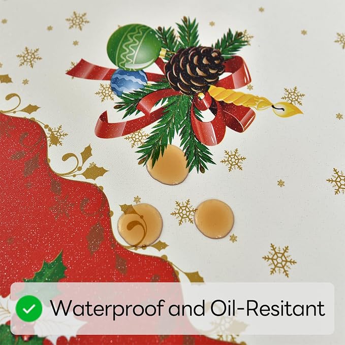 Christmas Tablecloth Heavy Duty Vinyl Red 54x72 inch Square Christmas Table Cloth Reusable Waterproof Foldable Plastic Tablecloths PVC Xmas Table Cover for New Year Party Decor