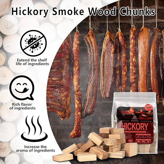 Lumberer Hickory Wood Smoking Chunks – Bold Smoky Flavor for Beef & Game – 100% Natural, Long-Lasting Burn – 4LBS, High-Temp Sterilized