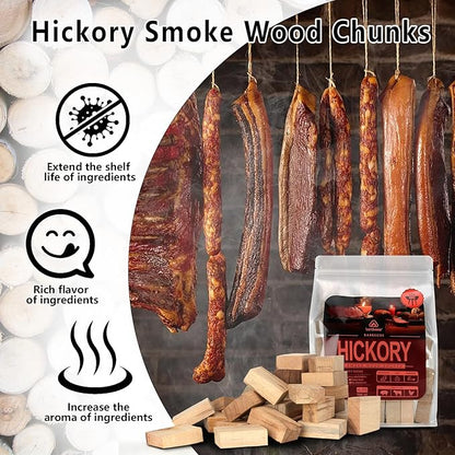 Lumberer Hickory Wood Smoking Chunks – Bold Smoky Flavor for Beef & Game – 100% Natural, Long-Lasting Burn – 4LBS, High-Temp Sterilized