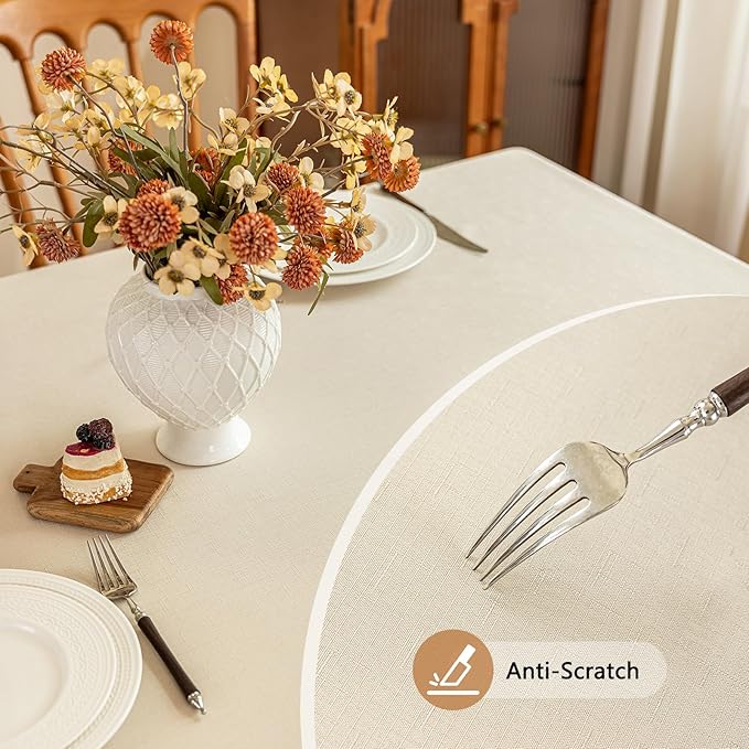 Seenus Beige Rectangle Tablecloth for 4 Foot Table, Spill & Stain Proof Fabric Tablecloth for 4-6 Seats Dining, Faux Linen Textured Rectangular Table Cloth for Kitchen Party, 55 x 70 Inch