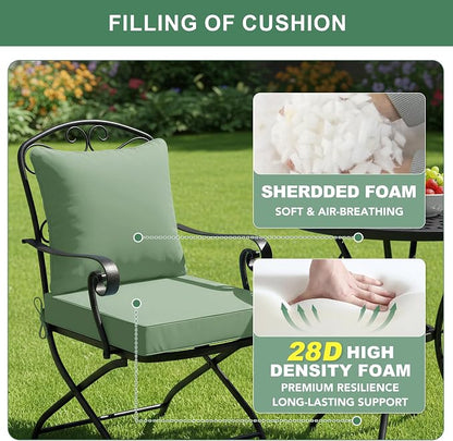 Summsun Outdoor Chair Cushions Set of 2, 22 x 22 Inch, Sage Green | Double-Sided Water Resistant, Removable Cover, Back Pillow & Seat Cushion, Tie Straps, Fit for Patio, Garden, Sofa Couch