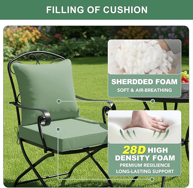 Summsun Outdoor Chair Cushions Set of 4, 24 x 24 Inch, Sage Green | Backrest & Deep Seat Cushion, Water Resistant, Removable Cover, Replacement Cushions Pad for Patio Furniture, Garden
