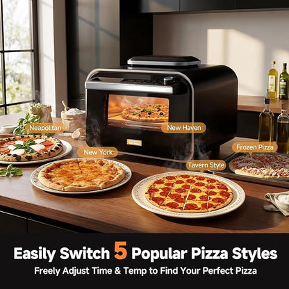 KINGWISE Convection Pizza Oven Electric, IPX4 Waterproof Countertop Air Fryer Oven, Fits 13-Inch Pizza, Heats up to 750℉, 6 Cooking Functions and 5 Pizza Presets, Pizza Stone & Pizza Peel Included