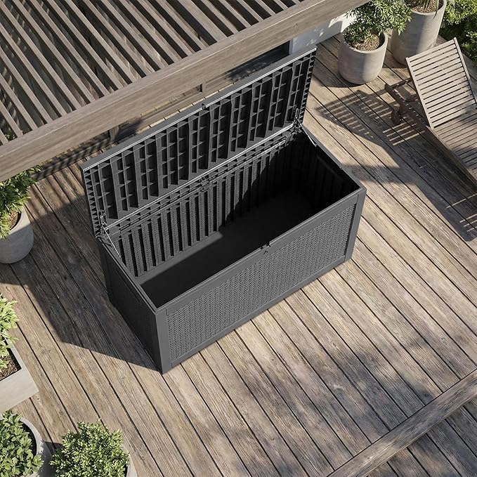 FEFLO 260 Gallon Waterproof Resin Outdoor Storage Box, Lockable & UV Resistant Patio Deck Boxes, Outside Storage for Patio Cushions, Pool Toys, Garden Tools & Package Delivery, Black