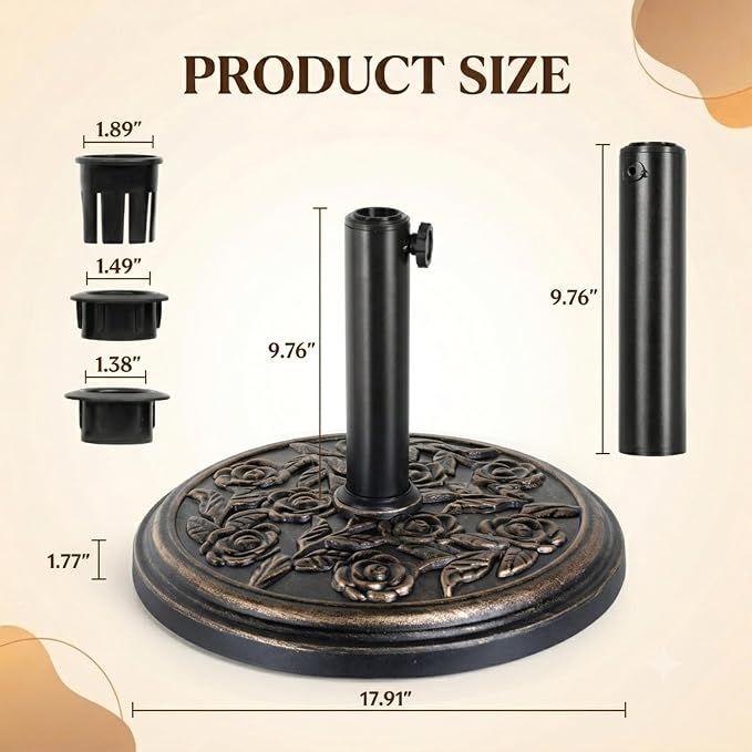 19.8 Lbs Round Umbrella Stand, Heavy Duty Weighted Base for Outdoor Market Parasols, Stable Holder for Patio Deck Lawn Garden Poolside, Bronze