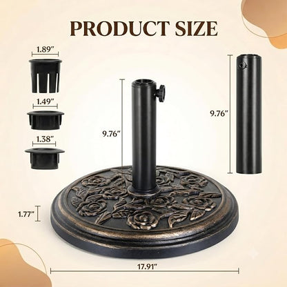19.8 Lbs Round Umbrella Stand, Heavy Duty Weighted Base for Outdoor Market Parasols, Stable Holder for Patio Deck Lawn Garden Poolside, Bronze