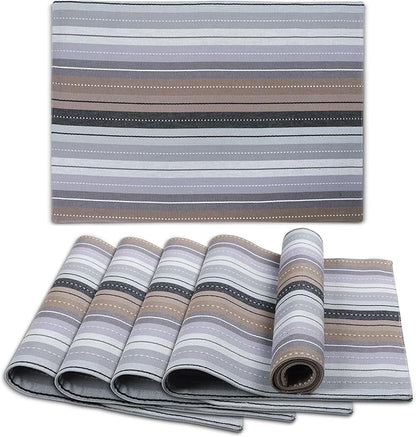 Urban Villa Christmas Placemats Grey Multi Stripes 100% Cotton Fused Tablemats for Dining Size 14''x20'' Set of 6 Placemats for Christmas Celebrations Wedding Parties Every Day Use Heavier Quality