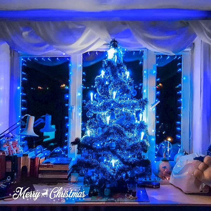 JMEXSUSS 150 LED Blue String Lights Indoor Outdoor Waterproof, Connectable 59 Ft Plug in String Lights, 8 Modes Blue Christmas Lights for Bedroom, Patio, Party, Holiday Decorations, EXS-S-0150