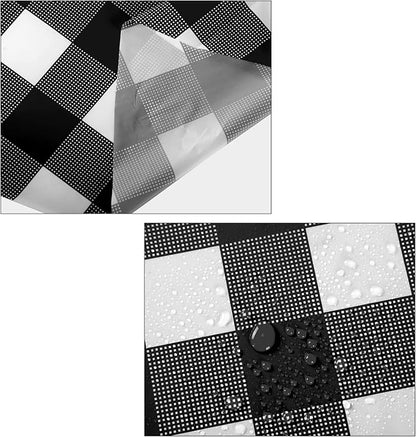 Disposable Checkered Tablecloth Round Plastic Buffalo Plaid Table Cloth 84'' Gingham Tablecover for Picnic Camping BBQ Graduation Party (Black and White, 6 Pieces)
