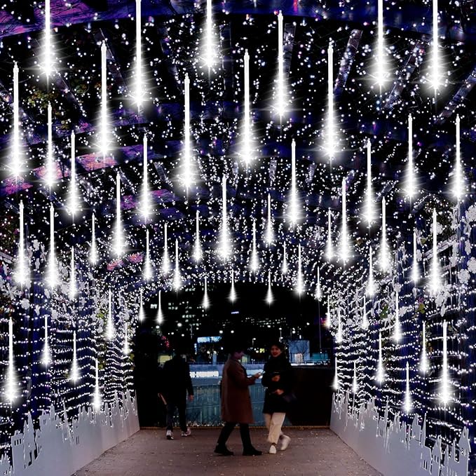 LAMPHOME Christmas Lights Outdoor,12-inch LED Meteor Shower Icicle Lights, 10 Tubes 240 LED String Lights. Waterproof Plug, Shower Rain for Xmas Tree Yard House Decor Cool White
