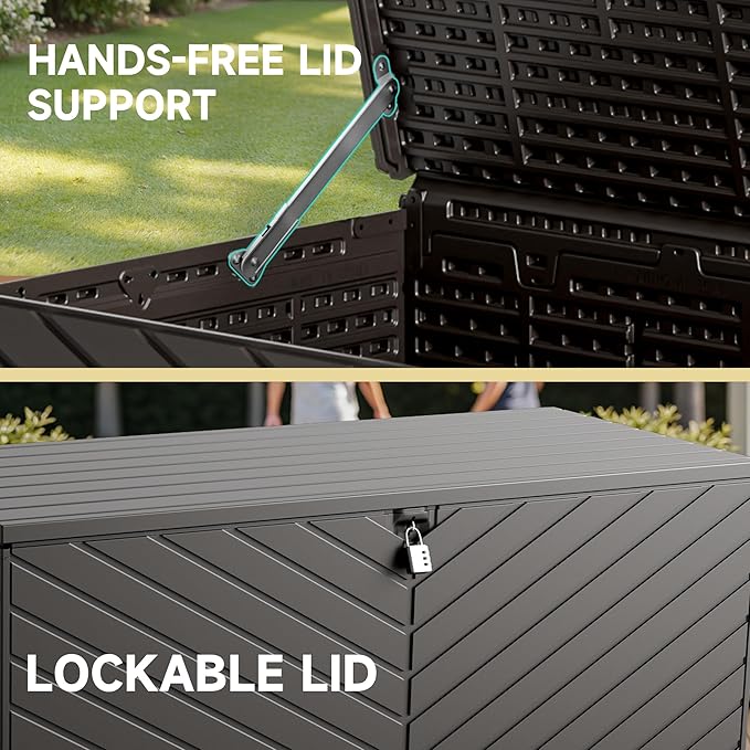 270 Gallon All-Weather Deck Box, Lockable Waterproof Resin Storage with UV Resistance for Patio Furniture, Garden Tools, Pool Accessories (Brown)