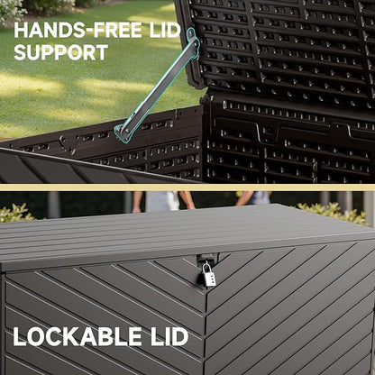 270 Gallon All-Weather Deck Box, Lockable Waterproof Resin Storage with UV Resistance for Patio Furniture, Garden Tools, Pool Accessories (Brown)