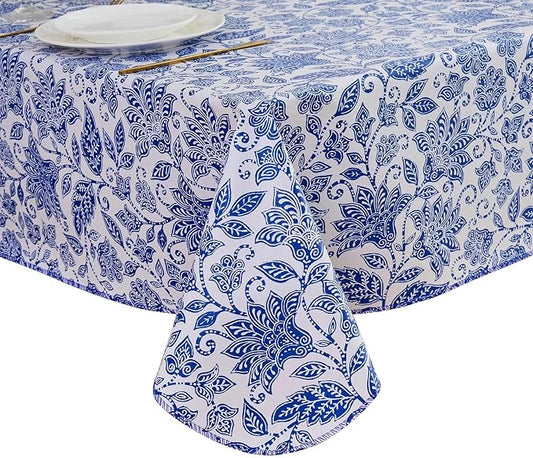 LIBERECOO Heavy Duty Vinyl Tablecloth with Flannel Backing Waterproof Oil-Proof Plastic Table Cloth Stain-Resistant Wipeable Rectangle or Square Table Cover for Indoor and Outdoor 54 x 54 Inch