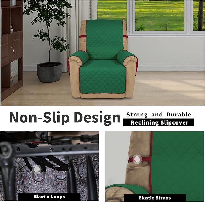 Easy-Going Reversible Couch Cover, Recliner 22 in, Green/Christmas Red | Machine Washable Slipcover For Dogs, Water Resistant Furniture Mat For Living Room, Non-Slip Sofa Cover, Pet Friendly