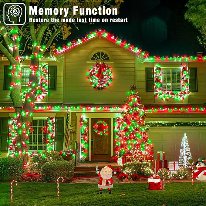 66FT 200 LED Outdoor String Lights, Plug in Christmas Lights Indoor Waterproof, 8 Modes Connectable Twinkle Fairy Lights Clear Wire for Outside Home Patio Tree Party Decorations, Red and Green