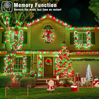 66FT 200 LED Outdoor String Lights, Plug in Christmas Lights Indoor Waterproof, 8 Modes Connectable Twinkle Fairy Lights Clear Wire for Outside Home Patio Tree Party Decorations, Red and Green