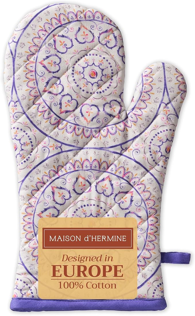 Maison d'Hermine Oven Gloves 100% Cotton Oven Mitt 7" x 13" with Loop Heat Resistant BBQ Cooking Gloves Baking Grilling Kitchen Hotel Home Farmhouse Spring Summer (Pack of 1, Mandala)