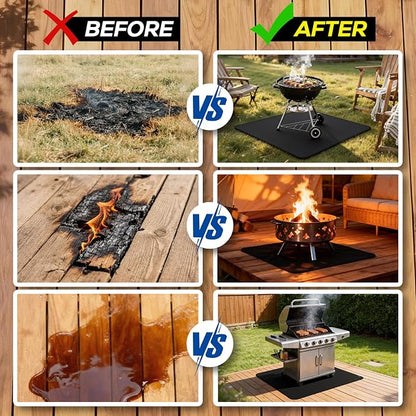 FLASLD Heavy-Duty Under Grill Mat 49inch Square Fire Pit Mat,3 Layers Fireproof Waterproof Grill Pads Protect for Deck,Patio,Outdoor Charcoal,Smokers,Wood Floor,Indoor Black Fireplace Mat Reusable
