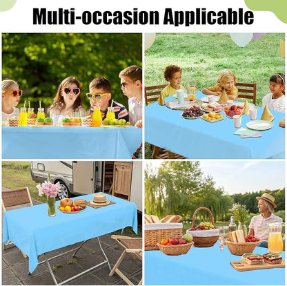 Smiry Disposable Table Cloth - 10 Pack, 54 x 108 Inch Waterproof Rectangle Tablecloths for Parties, Decorative Plastic Table Cover, Leakproof & Sturdy, Light Blue