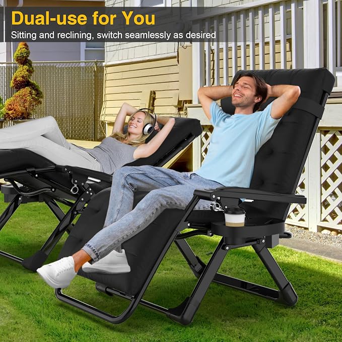 Suteck Zero Gravity Chair, Reclining Camping Lounge Chair w/Removable Pad | Aluminum Alloy Lock, Folding Patio Recliner with Adjustable Headrest and Side Tray for Outdoor Patio, Lawn, and Camping