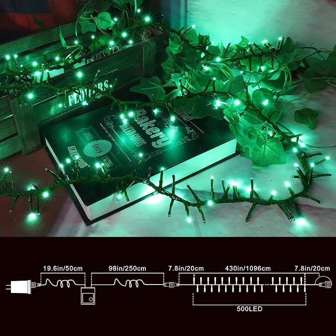 Green String Lights, 46ft 500 LED Plug-in Green Fairy Lights, 11 Modes Twinkle Christmas Lights, Waterproof Lights LED String for Indoor Outdoor Grinch Tree St Patricks Day Decor