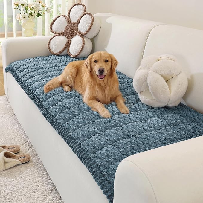 OstepDecor Couch Cover for Dogs, Washable Non Slip Sofa Cover for Pets | Soft Couch Covers for Sofa, Loveseat and Sectional, Furniture Protector Against Pet Hair & Dirt (27.6" x 86.6", Blue)