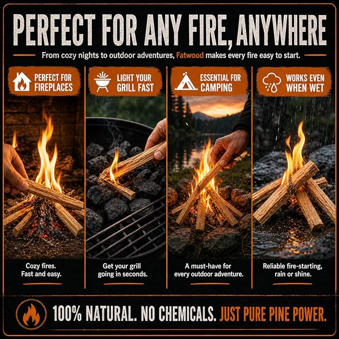 Fatwood Fire Starter Sticks 10 LB Box by Fire Monkey | 100% Natural Resin-Rich Fat Wood Fire Starters | for Fireplace, Fire Pit, Campfire, BBQ Grill, Charcoal & Wood Stove | Lights Fast, Burns Hot